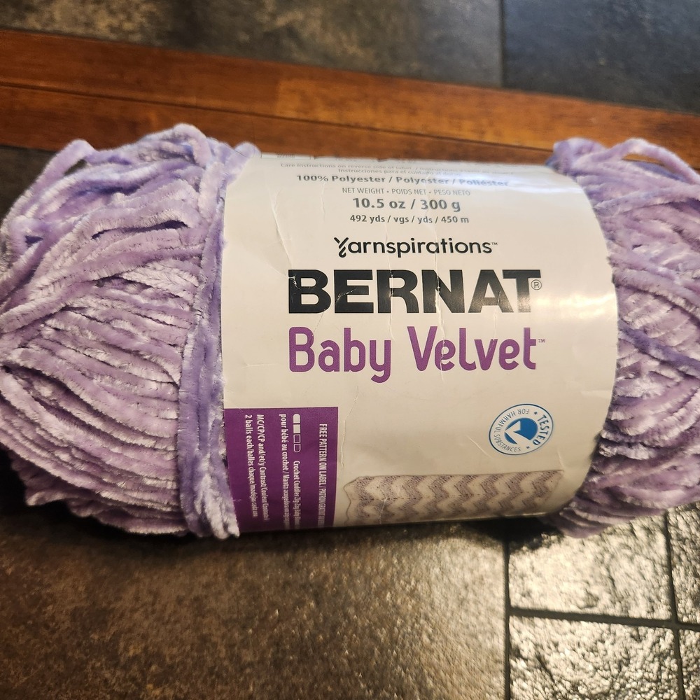 YARNSPIRATIONS BERNAT BABY VELVET PURPLE PANSY 100% POLYESTER YARN 492 YARDS